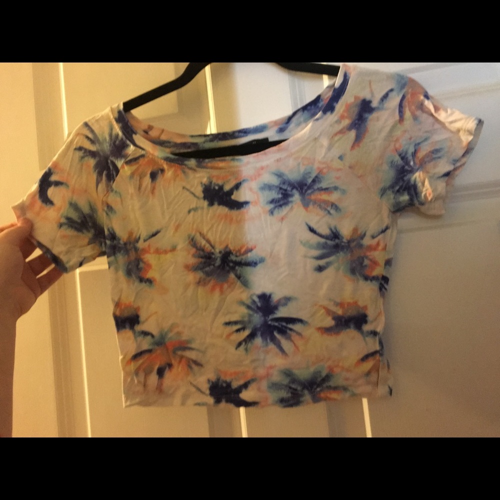 Forever 21 White Palm Trees/Tie Dye Crop Top
